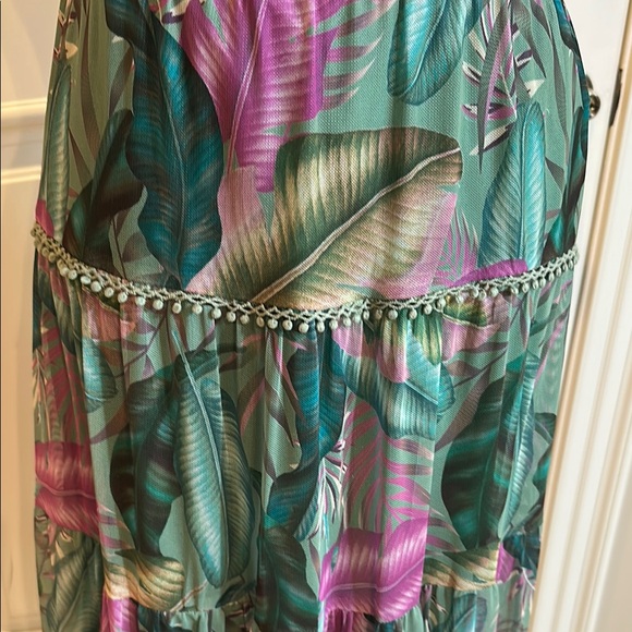 Green and Pink Tiered Maxi Skirt for Resort Wear - Picture 2 of 7